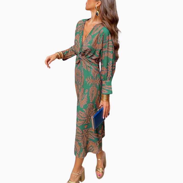 Damen Midikleid Mit V-Ausschnitt | Elegant & Langarm