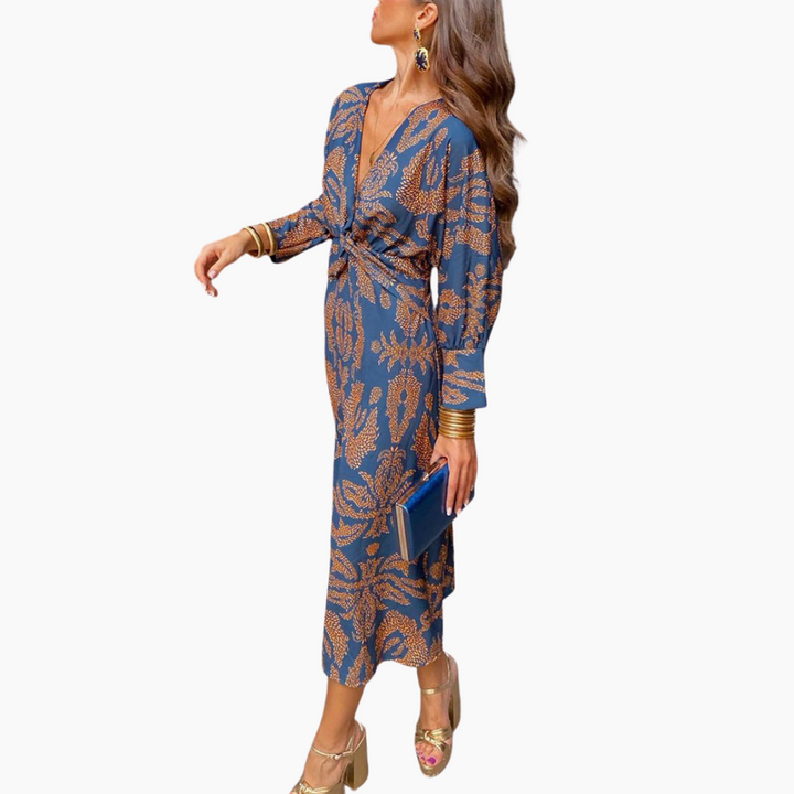 Damen Midikleid Mit V-Ausschnitt | Elegant & Langarm
